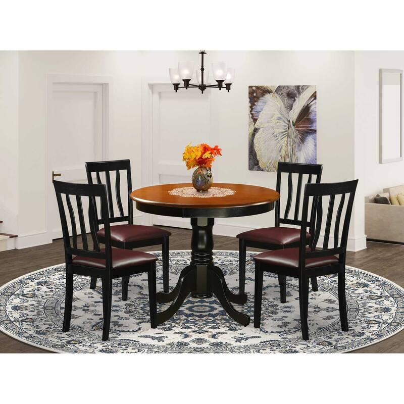 Asian Allure 5-Piece Kitchen Table Set - Round Dining Table with 4 Chairs, Antique Style Wood