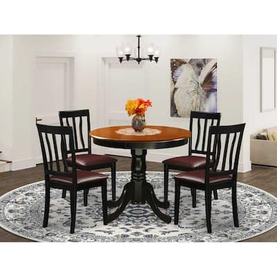 Asian Allure 5-Piece Kitchen Table Set - Round Dining Table with 4 Chairs, Antique Style Wood