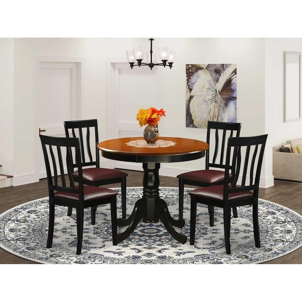 Asian Allure 5-Piece Kitchen Table Set - Round Dining Table with 4 Chairs, Antique Style Wood