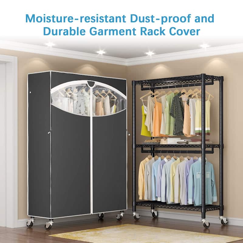 Heavy Duty Rolling Garment Rack with Cover Adjustable Clothing Rack for