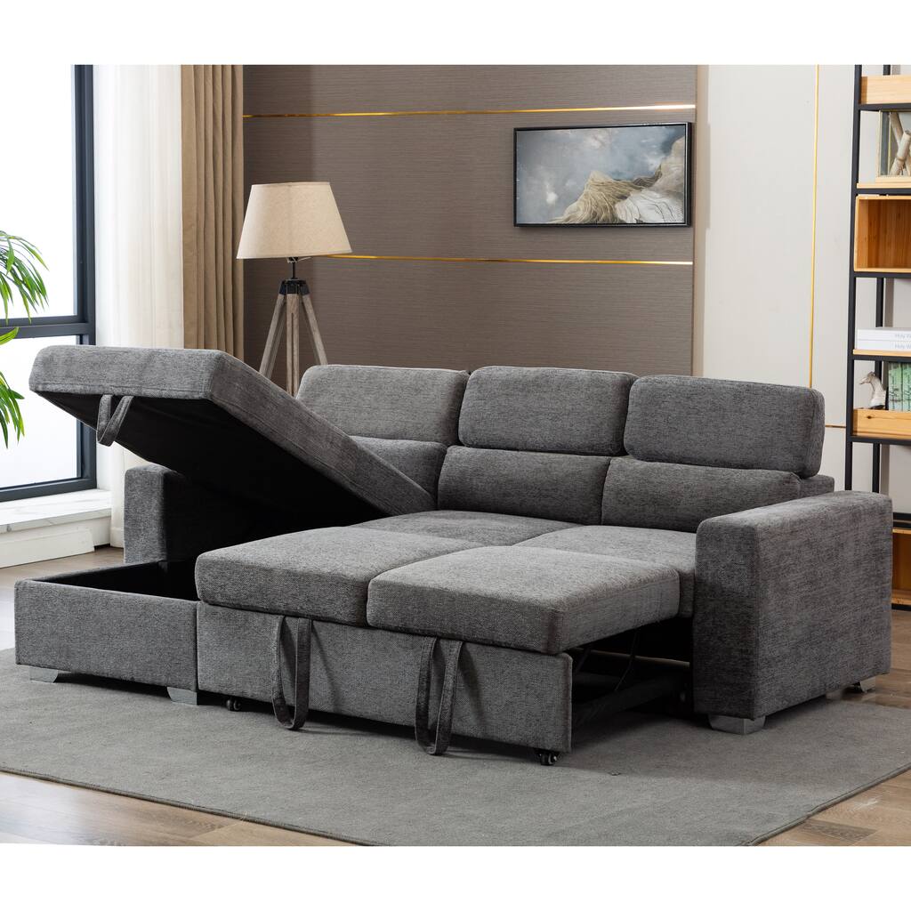 Modern Mid-Century Pullout Storage Sectional Sleeper Sofa