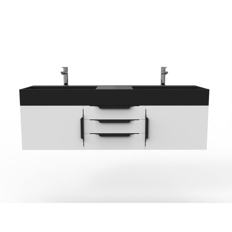 Amazon 60" Wall Mounted Bathroom Vanity Set w/ Black Top - White - Matte