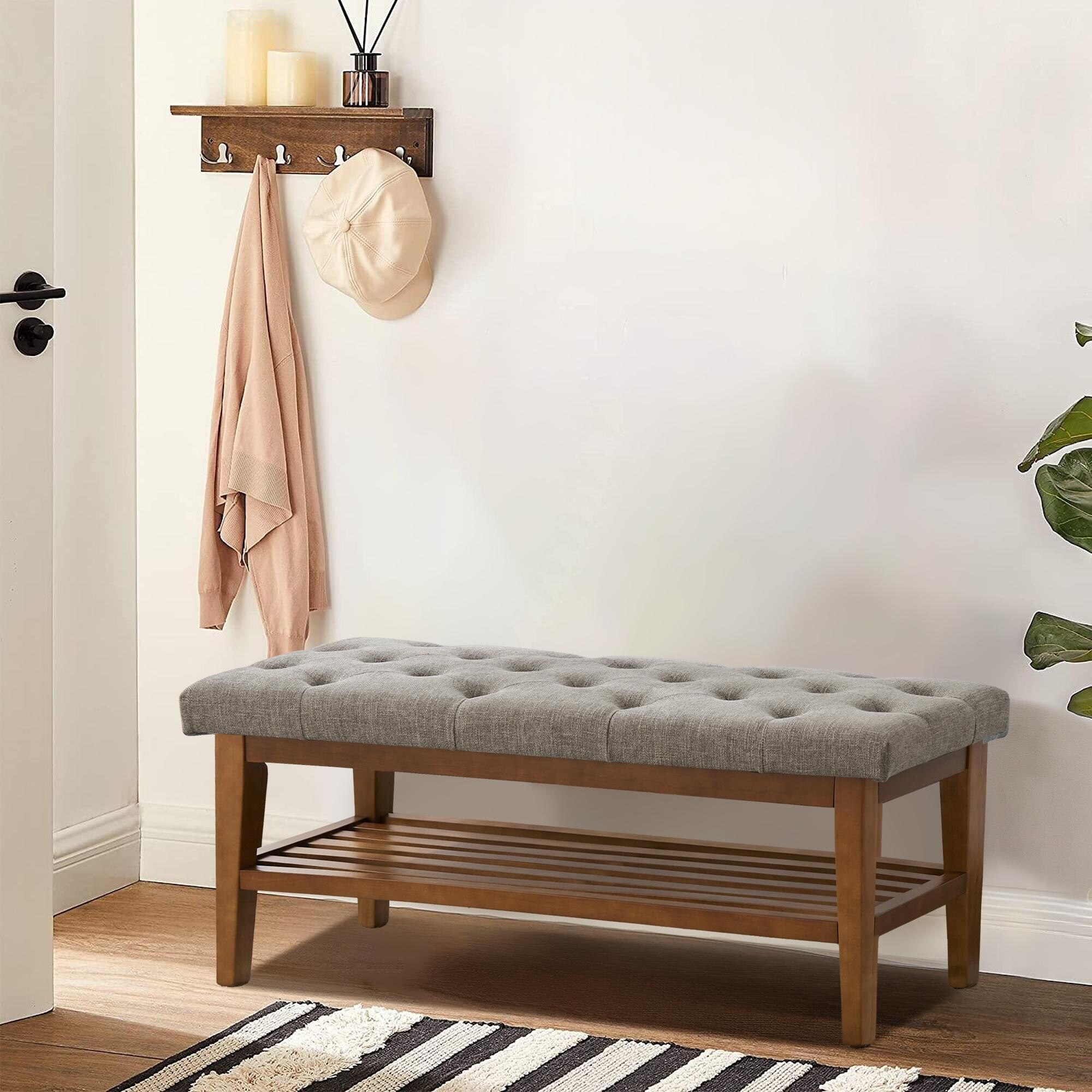 Entryway Shoe Bench Storage Bench Fabric Solid Wood 43 inch Upholstered Bench for Living Room Bedrooms Bed Bath Beyond 38408327