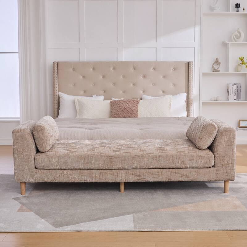 Modern Upholstered End of Bed Bench with Armrests
