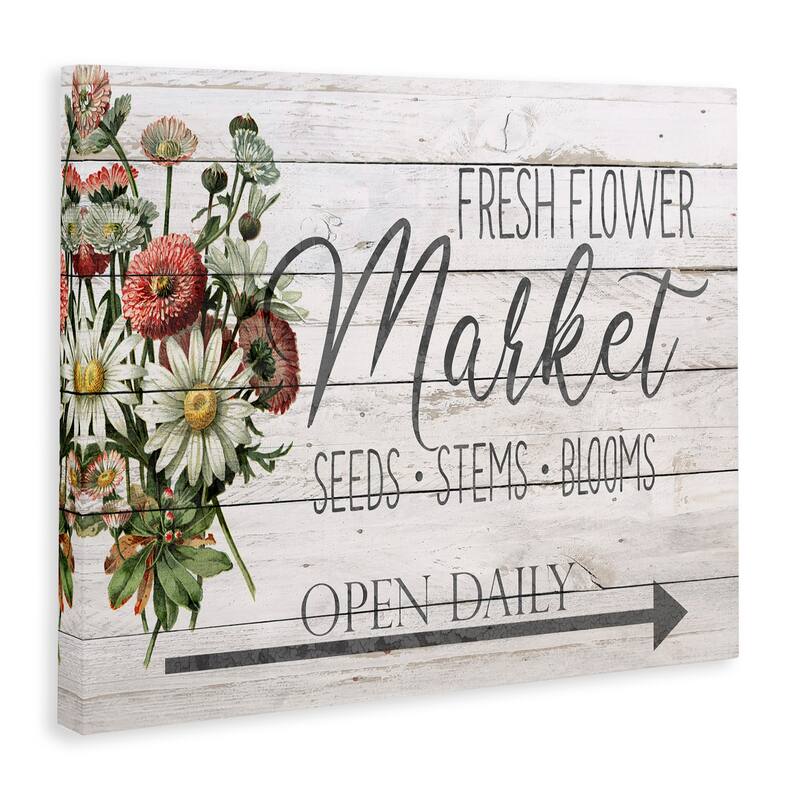 Stupell Farmhouse Planked Look Fresh Flower Market Open Daily Canvas Wall Art, 16 x 20, Proudly Made in USA - Multi-Color