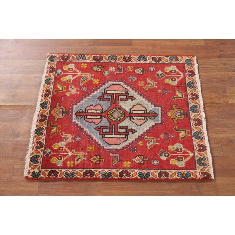 Tribal Shiraz Persian Vintage Square Rug Hand-Knotted Wool Carpet - 2'0" x 2'3"