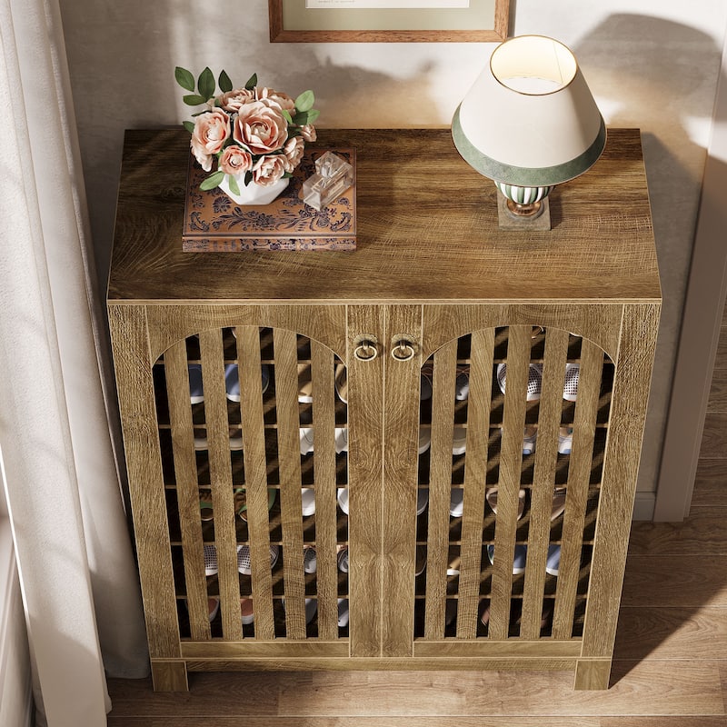 Shoe Cabinet with Louver Doors, 6-Tier Adjustable Shoe Storage Cabinet