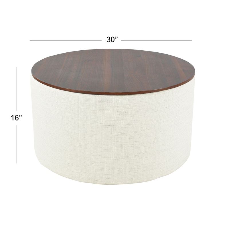HomePop Round Storage Ottoman table with Wood Top