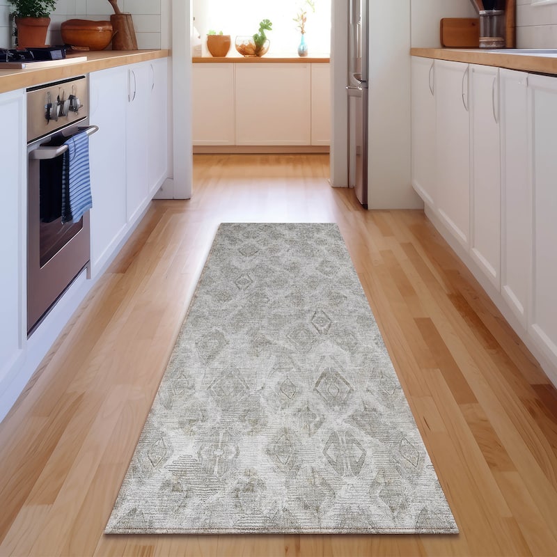 Premium Washable Super Soft Abstract Diamonds Mayfield Rug - Silver - 2' 3" x 7' 6" - Runner