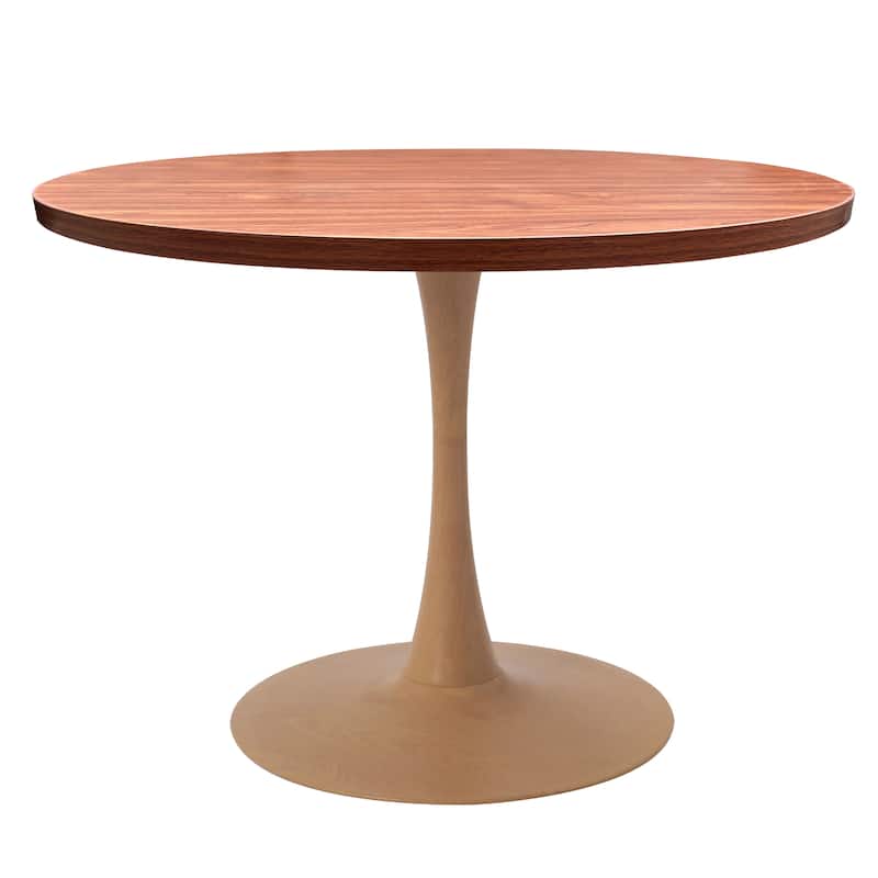Bristol Round Dining Table 36 in. MDF Tabletop in Natural Wood Steel Pedestal Base for Modern Kitchen and Dining Room