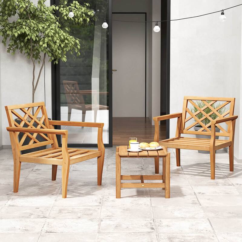 Gymax 3PCS Patio Dinning Set End Table & Chiars Set of 2 w/ Cozy