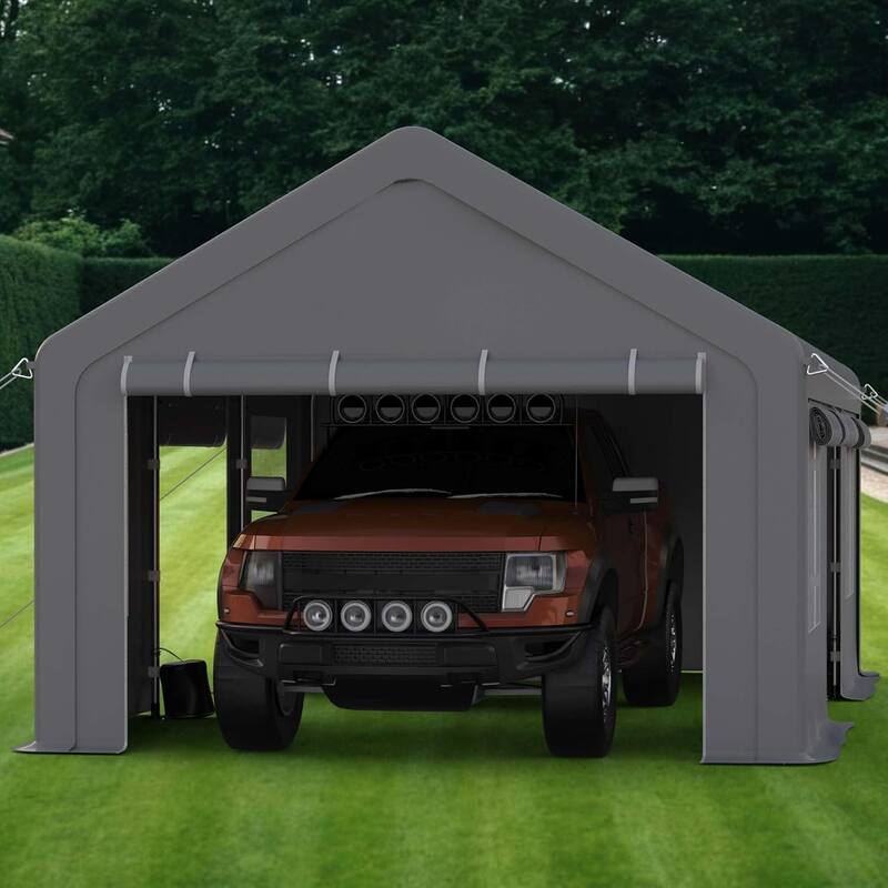 12x20ft Carport Heavy Duty, Portable Garage with 4 Doors + 4 Window, Upgraded Carport - Grey
