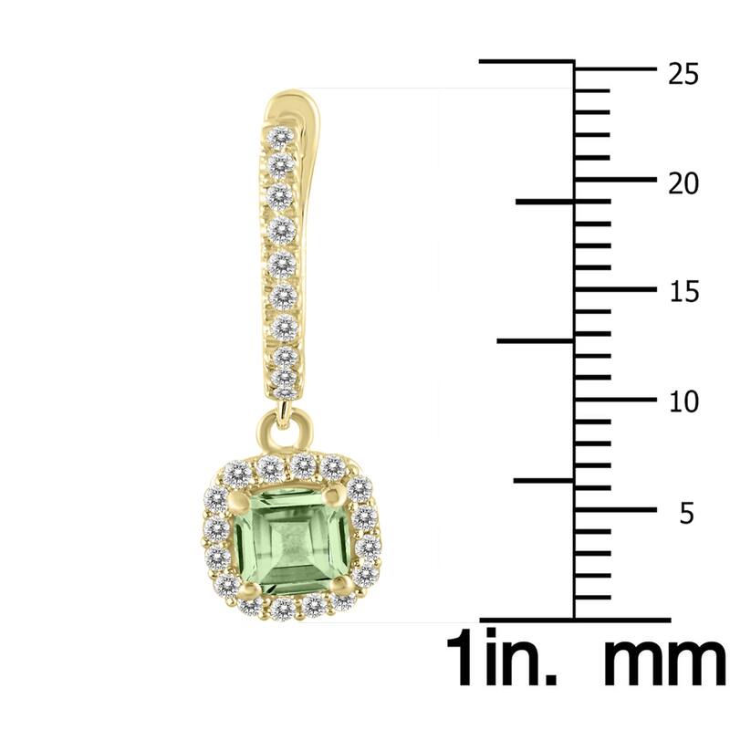 Marquee 1 Carat Green Amethyst and Diamond Halo Dangle Earrings in 10K Yellow Gold