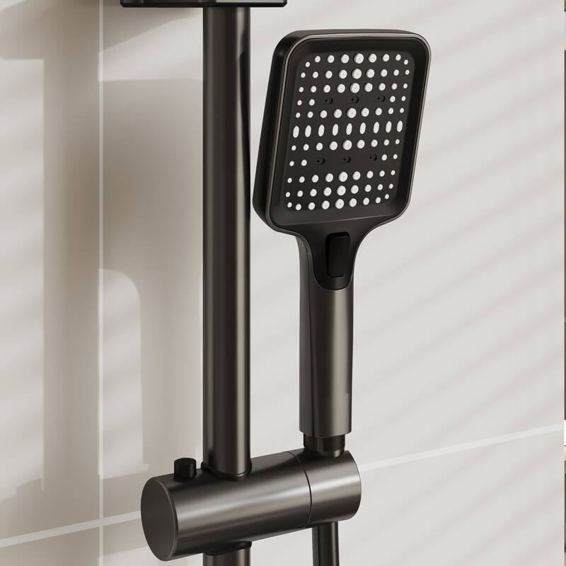 Shower System with LED Temperature Display, 4 Function Piano Button Shower Panel with Rainfall Shower Head, Handheld Shower