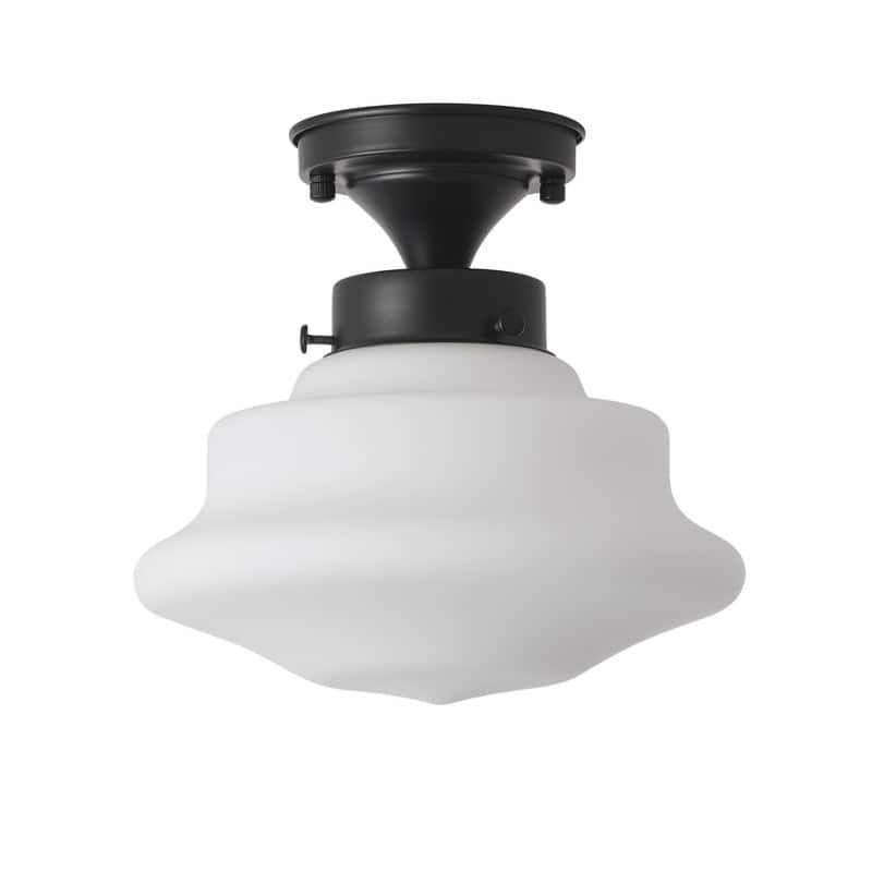 Modern Flush Mount Ceiling Light Black Metal Fixture with White Frosted Glass Shade