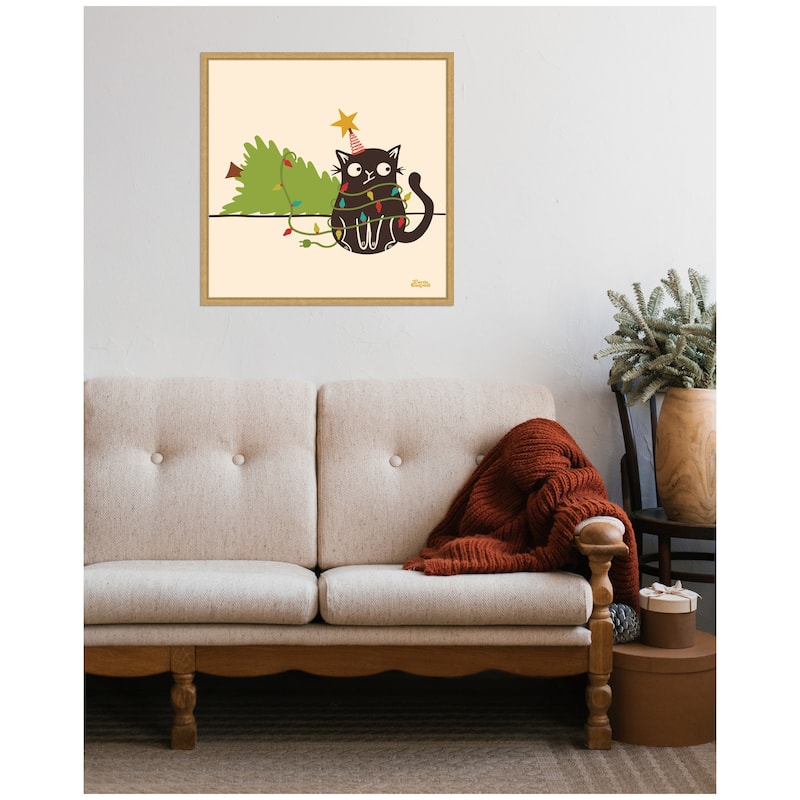 Kate and Laurel Framed Canvas Meowy Christmas Dear Santa by Carrie Cantwell