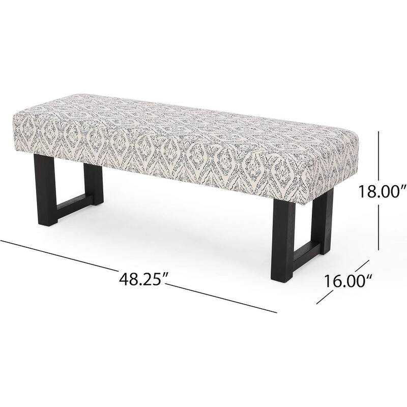 Roomfitters Upholstered Accent Bench with Patterned Fabric and Solid Wood Base, Entryway or Bedroom Decor, White+Black