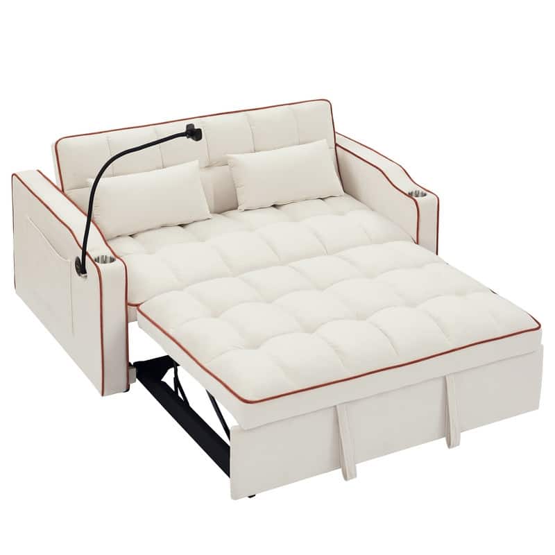 55.51" Modern Velvet Sleeper Sofa with Adjustable Back,USB Ports,Ashtray and Swivel Phone Stand