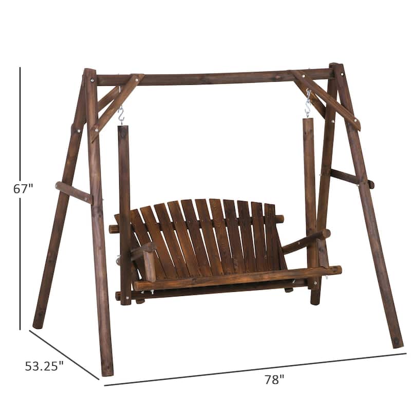 2-Seat Wooden Porch Swing, A-Frame Stand, Wagon Arms, Rustic Bench
