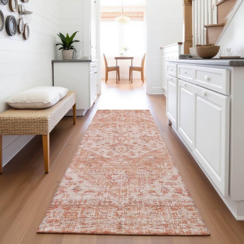 Premium Washable Super Soft Vintage Traditional Mayfield Rug - Coral - 2'3" x 7'6"