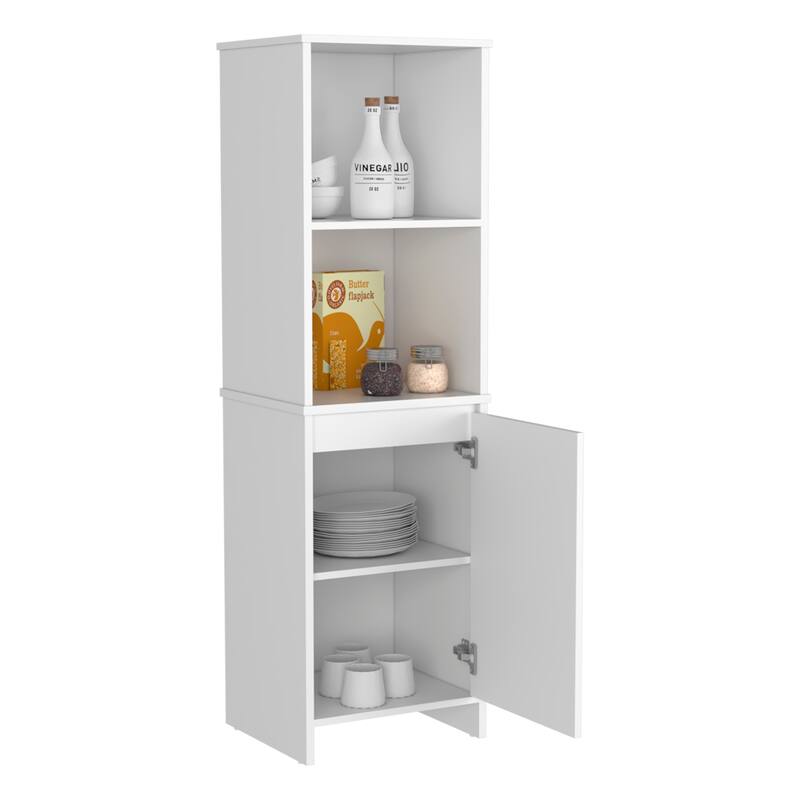 Eiffel Kitchen Pantry, Two External Shelves, Single Door Cabinet, Two Interior Shelves White -White