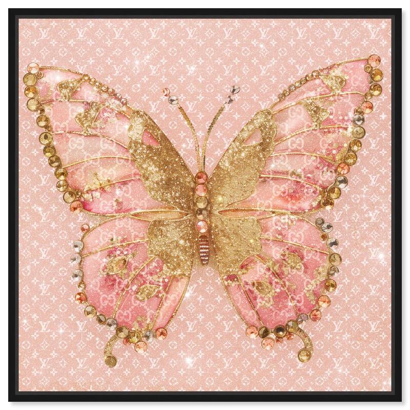 Glittering Elegant Butterfly Blush Canvas by Art Remedy - Black - 12" x 12"