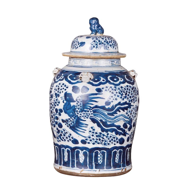 Vintage Temple Jar Phoenix Motif - Small