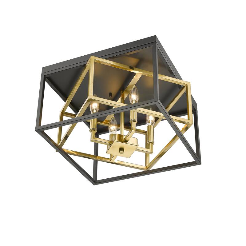4-Light Black And Gold Interlocked Box Flush Mount