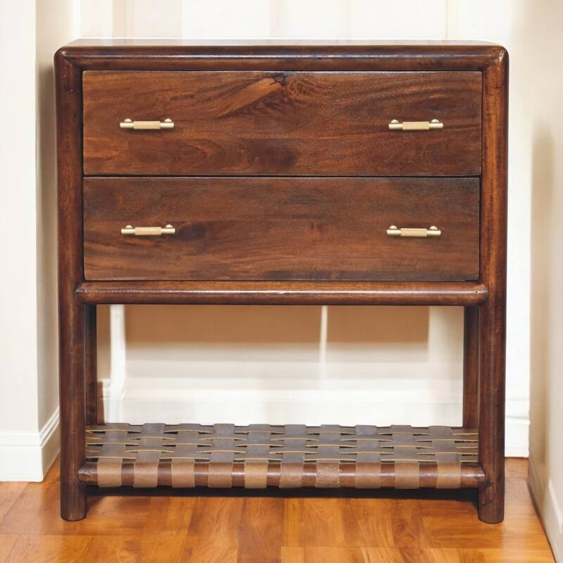 Artisan Furniture Solid Wood Regency Woven 2-Drawer Nightstand, Brown, 1 Shelf