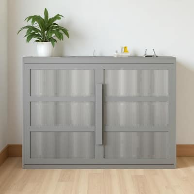 Queen Size Murphy Wall Bed with LED Lights, Folding Cabinet Design and Slatted Mattress Support