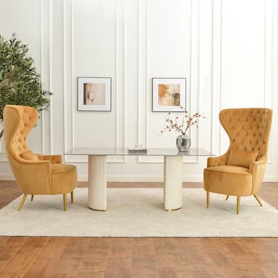 KINWELL Tufted High Wingback Accent Chairs Velvet Armchairs, Set of 2