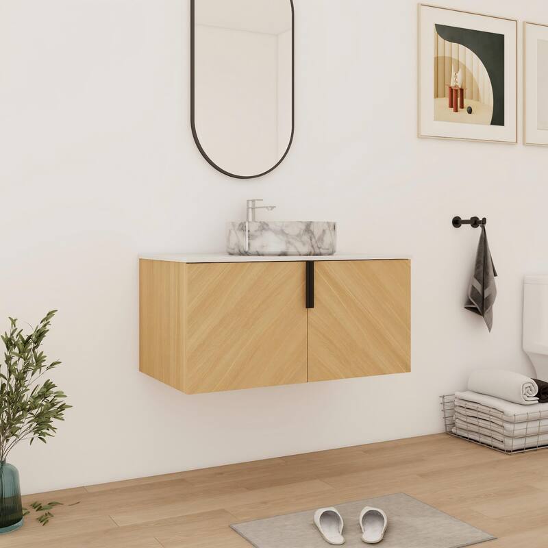 Bathroom Vanity With Sink In 30/36 Inch, Floating Bathroom Vanity With 2 Soft Close Doors