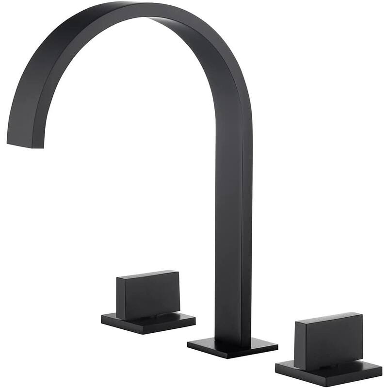 Matte Black Two handles 3 holes Waterfall bathroom Sink Faucet with brass pop up overflow Drain
