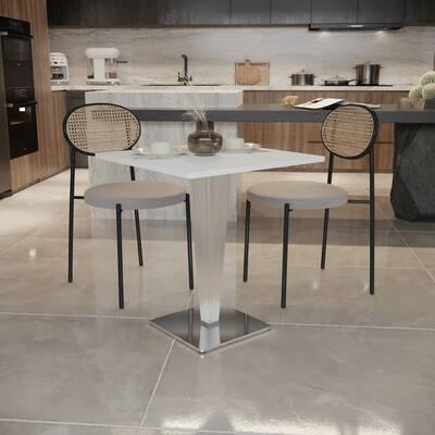 Glen Modern MDF Square Dining Table in Polished Chrome Base Clear Acrylic Base Floor Pads Easy Assembly - 23.75"
