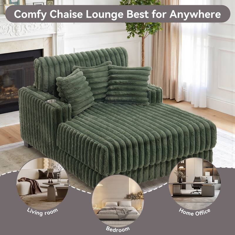 41.7" W Upholstered Plush Corduroy Chaise Lounge with Pillows