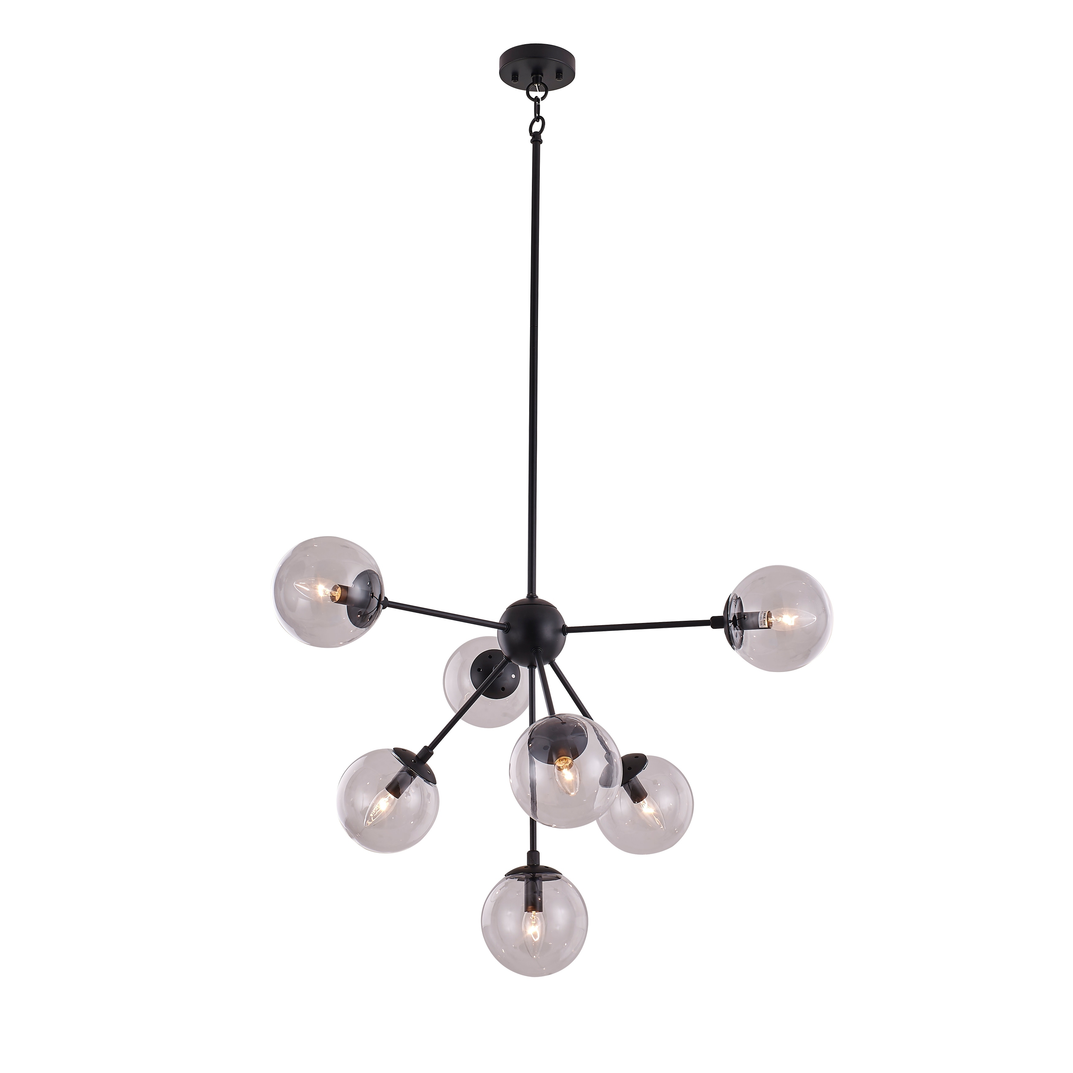 Modern 7 Light Black Metal Glass Globe Chandelier