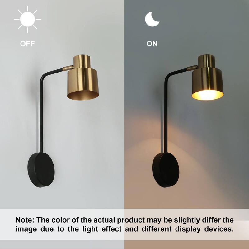 Modern Industrial 1-Light Metal Armed Wall Sconce in black and Gold Finish - 17 " H