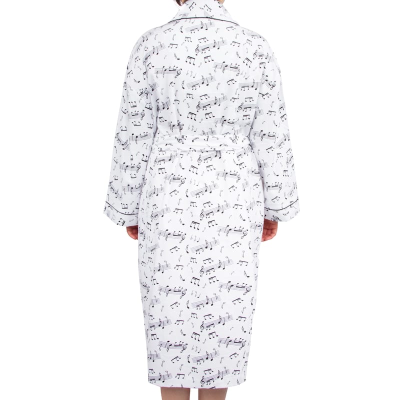 Leisureland Women's Cotton Flannel Novelty Long Robe Music Notes