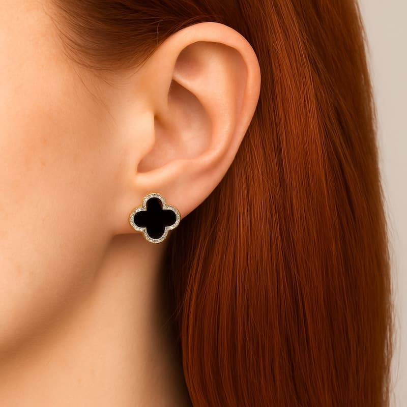 Mother of Pearl and Cubic Zirconia Clover Stud Earrings