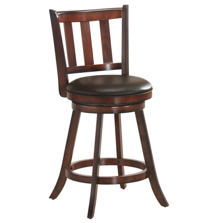 2 Pieces 360 Degree Swivel Wooden Counter Height Bar Stool Set with Cushioned Seat - 25 Inch