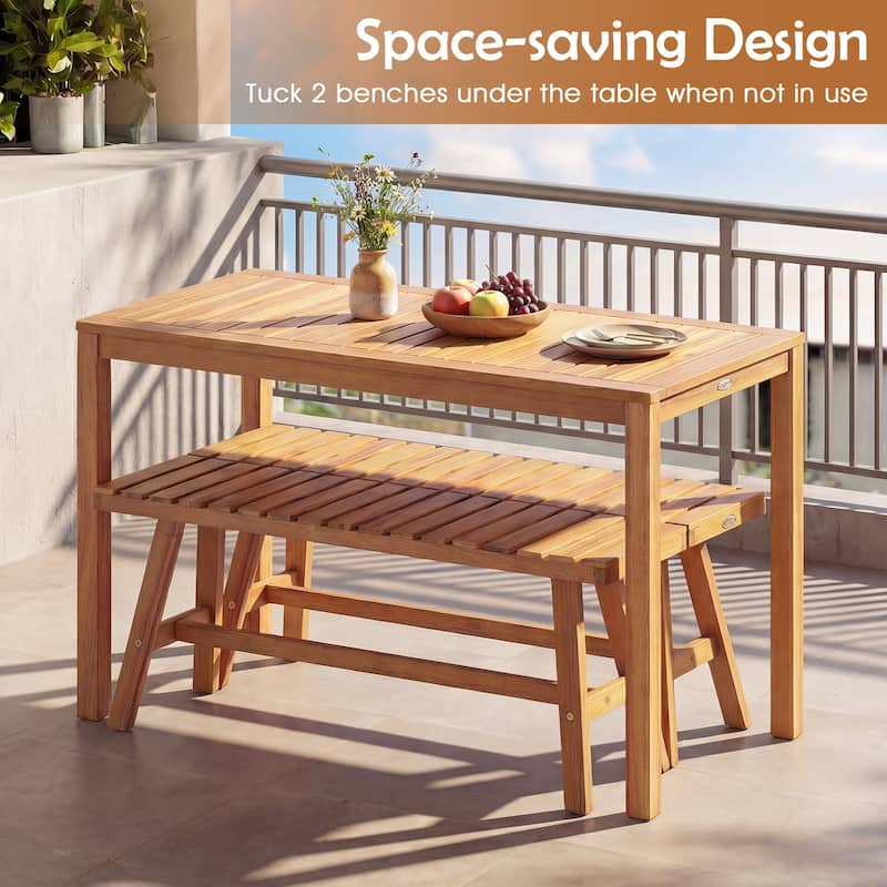 Gymax Outdoor Acacia Wood Dining Table w/Slatted Tabletop for Garden
