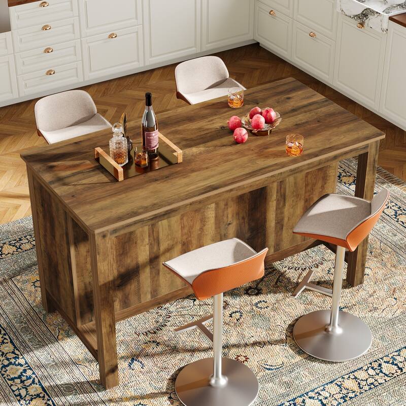 59-Inch Home Bar Table Unit Counter Height Pub Table with Storage - 27.56" D x 59" W x 35.43" H