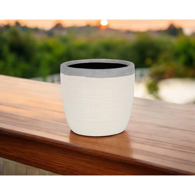 HomeRoots 6" Cream and Gray Crackle Mosaic Ceramic Indoor Outdoor Round Pot Planter - Cream and Gray