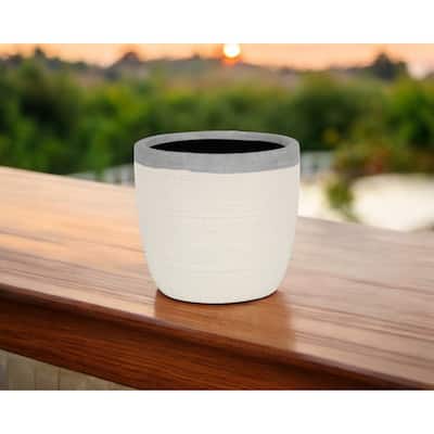HomeRoots 6" Cream and Gray Crackle Mosaic Ceramic Indoor Outdoor Round Pot Planter