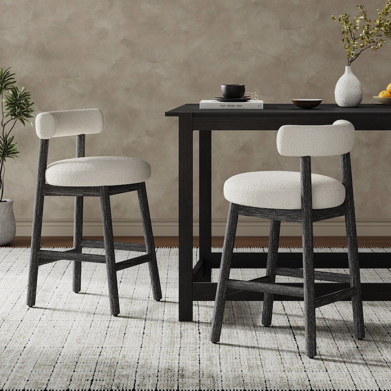 Christopher Knight Home - Riven Natural Rubberwood 26.77" Counter Stool Set with Beige Upholstery - Black+Beige