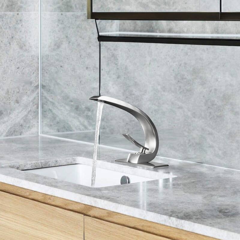 Modland C-Shaped Single Hole Bathroom Faucet, 500K Cycle CUPC Certified, 6-Inch Cover Plate, Black / Gold / Nickel / Chrome