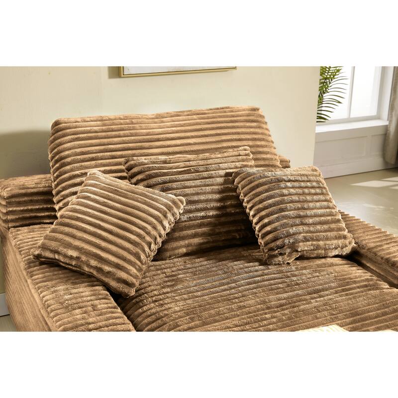 Modern Upholstered Chaise Lounge Sofa for Living Room Office, 75" Oversized Leisure Sofa 2 Seat Sleeper Couch with Pillows - Brown