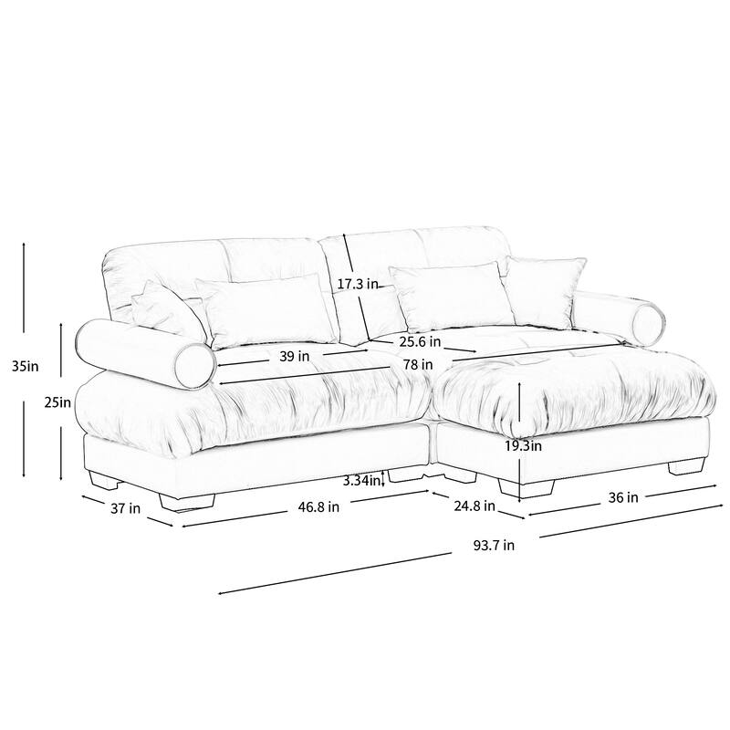 Modern Sectional Couch Comfortable Upholstered Sofa Set with Lumbar Pillow and Throw Pillow for Living Room