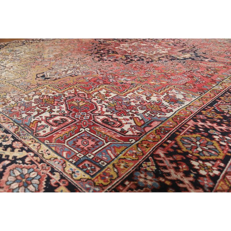 Geometric Heriz Serapi Persian Area Rug Hand-Knotted Wool Carpet - 9'6" x 12'9" - 9'6" x 12'9" - Red