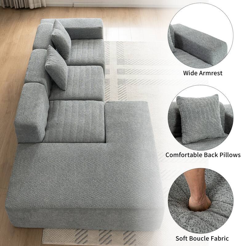 Contemporary Modular Sectional Sofa with Boucle Upholstery and Low Sofa Cushions for Flexible Seating in Modern Living Rooms